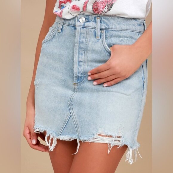 Agolde Dresses & Skirts - Agolde women’s Quinn mini denim skirt size 25 distressed light wash blue